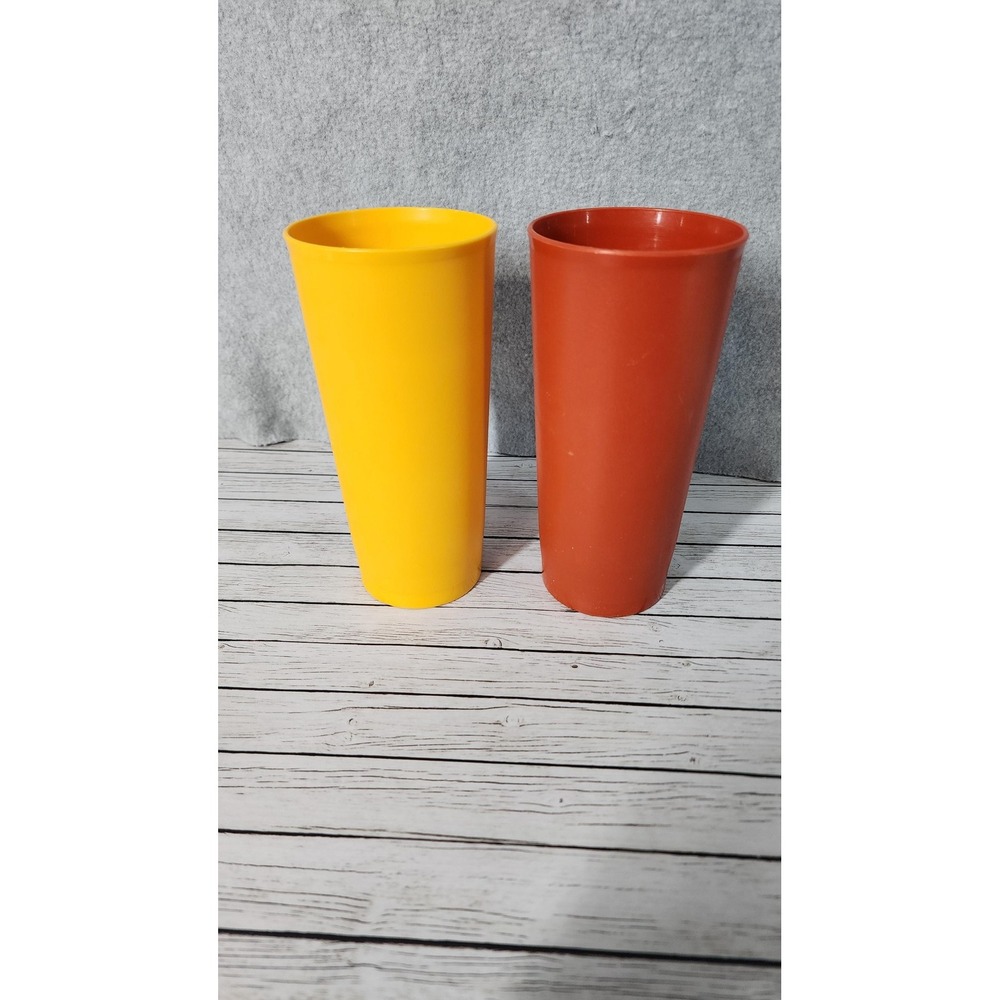 Vintage Tupperware Tumblers Snack Bowls Lids Set Orange Yellow Brown 70s Retro